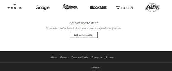 　Shopify首頁上客戶logos的展示建立了社會認(rèn)同與信任